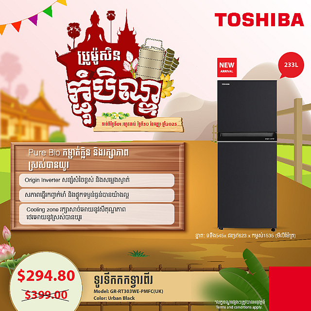 Toshiba Refrigerator (Inverter,Double door,233L)